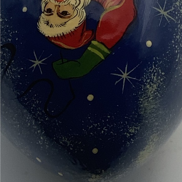 Vintage Hand Painted 5 1/2” Christmas Egg Featuring Santa and Horse Drawn Sled - Picture 11 of 13